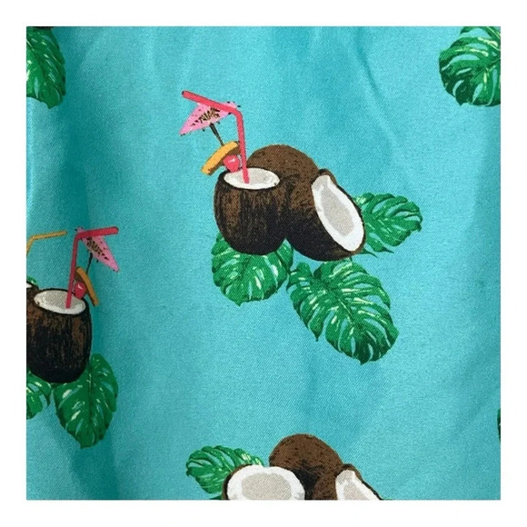 Crown & Ivy Tropical Coconut Drink Swim Trunks Teal Men Size Medium - Picture 2 of 11